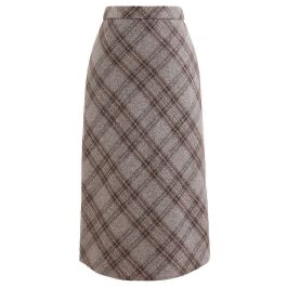 Crete Japan Plaid Maxi Skirt Size F Beige Purple Checkered